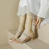 Sandalias de Tacón Cuadrado con Pedrería para Mujer Verano 2024 Nuevo Calzado Exterior Nicho Europeo y Americano de Alta Gama