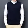 Novo colete de malha masculino sem mangas, mistura de lã, para outono e inverno, regata de cor sólida, colete masculino gola redonda atacado
