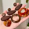 Brincos de Resina Madeira Agulha de Prata Gota d'Água Estilo Maillard Brincos de Luxo Leve Retrô Brincos de Alta Qualidade Atacado Feminino