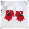 Luvas de Lã Tricotadas Fofas Coloridas com Pom-Pom para Árvore de Natal para Mulheres, Luvas de Inverno Quentes Anticongelantes para Tela de Toque
