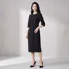 Vestido de Seda Crepe Pesado para Mulheres, Vestido de Seda de Amora de Comprimento Médio para o Verão, Estilo de Camada Dupla, Mangas Três Quartos, Caimento Solto para o Trabalho