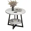 Mesa de centro pequeña para uso doméstico, mesa auxiliar para sala de estar, diseño moderno de lujo ligero, sensación de alta gama, mesa de centro de hierro y mármol de doble capa para sala de estar, adecuada para apartamentos pequeños