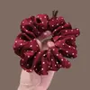 Scrunchie Vintage de Bolinhas e Xadrez Plissado para Mulheres, Elástico de Cabelo para Outono e Inverno, Elegante Corda para Coque de Ano Novo