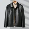 Chaqueta de Piel Sintética para Hombre 2026 Otoño/Invierno Cuello Solapa Estilo Ropa de Trabajo para Hombres Jóvenes y de Edad Media, Abrigo Cálido de Piel Lavada de Lujo Ligero