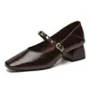 Zapatos Estilo Chanel 2025 con Tacones Gruesos para Mujer, Zapatos Mary Jane con Elegancia Francesa, Zapatos de Piel de Tacón Medio para Primavera con Punteras Cuadradas