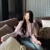 Blusa de chiffon roxa com estampa floral, decote em V e mangas compridas para mulheres, estilo coreano de primavera, suave e solta, afina a silhueta, top curto para mulheres baixinhas