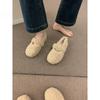 Sapatos Peludos de Bico Redondo Estilo Fada Suave de Uma Linha para Mulheres Outono e Inverno Roupa Exterior Sapatos de Algodão Quentes de Touca de Sola Reta para Grávidas