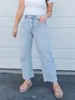 Ebay comércio exterior primavera e outono novo estilo feminino calça jeans lavada desfiada confortável para o dia a dia corte slim bolso aplicado calça pantalona moderna