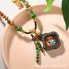 Cordón Estilo Chino Thangka Tara Verde Zakiram Cuero de Vaca Limpiador Colgante Femenino Xizang Cuerda Cuerda para Collar Wenwan Joyería