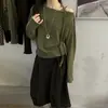 Camiseta Base de Rayas Estilo Coreano de un Hombro Descubierto para Mujer Otoño 2026 Nueva Moda Tejida Casual Camiseta de Manga Larga