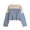 Otoño Temprano Nueva Moda Europea y Americana para Mujer Suéter de Silueta Corta con Rayas Azules y Blancas Estilo Navy W9753