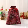Bolsa de lino y poliéster con bolsillo a cuadros rojos y negros para Navidad, bolsa para guardar dulces y galletas, bolsa de regalo con cordón