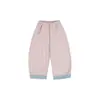 Roupas infantis Nuomi Wanzi, calças de cores blocadas com barra curva para meninas, estilo outono, calças casuais infantis com punho, calças compridas soltas e versáteis
