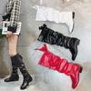 Botas Largas Estilo Nuevo 2025 Europeas y Americanas con Tacón Cuadrado, Caña Alta Fruncida, Botas de Monta con Lazo, Botas de Encaje para Mujer Talla Grande 43 de Comercio Exterior