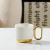 Copo de café listrado de luxo leve, copo de água de cerâmica simples, caneca de casal, chá da tarde criativo para escritório, xícara de café