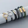 Moda Europea y Americana Transfronteriza Acero Inoxidable Nicho para Hombre Pulsera de Cuero Trenzado Envuelto en Cuerda de Cuero de Múltiples Capas de Dos Capas
