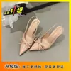 Zapatos de Tacón Alto con Pajarita para Mujer 2025 Primavera y Verano Nuevo Estilo Punta Fina Elegantes Fiesta de Noche Commute al Trabajo Tacones de Aguja Negros Bajos