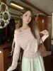 Camiseta de manga larga con hombros descubiertos y detalle de lazo para mujer, nuevo estilo otoño/invierno 2026, cintura fruncida, adelgazante, top elegante