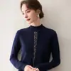 Estilo Simples Gola Alta Cashmere Feminino 2026 Outono/Inverno Suéter Strass Slim Fit Tricô de Lã Camada Base