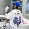 Camiseta de Algodão Puro de Manga Curta para Meninos Verão 2025 Nova Tops de Meia-Manga Média e Grande para Crianças Camiseta Solta Tendência de Verão para Meninos