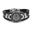 Pulsera de Cuero con Escudo de Runa de Aleación Vintage, Pulsera Tejida con Cuentas Multicapa Estilo Étnico, Joyería de Mano Floral Unisex
