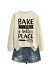 BAKE THE WORLD Loja Independente da Lista de Desejos da Amazon Moletom Feminino Outono Inverno Versátil e Moderno com Gola Redonda e Manga Longa