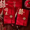Invitación de boda con personaje "feliz", borla, flocado, sobre rojo sellado con cera de nuevo estilo, invitación estilo chino