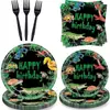 Platos de Papel Desechables Temáticos de Reptiles Personalizados para Cumpleaños Infantiles, Vasos de Papel, Servilletas de Papel, Paquete de Artículos para Fiestas