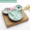 Conjunto de talheres infantis de palha de trigo bonito alimentação do bebê comida suplementar prato de jantar tigela colher garfo pequeno presente logotipo personalizado