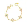 Retenção de Cor Forte Ouro Brilhante 24K Diamante Flor da Sorte de Quatro Folhas Pulseira Luxo Acessível Nicho Rosa Vibrante Flor de Madrepérola Pulseira