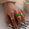 Anillo de lujo con gema esmeralda, elegante y de alta gama, con combinación de gemas de color gelatina, 5 piezas para mujer.