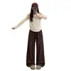 Pantalones de Pierna Ancha con Pedrería de Estrella para Mujer Otoño Invierno Nuevos Tallas Grandes Con Bolsillos Pantalones de Pierna de Tijera con Caída Cintura Alta Adelgazantes Pantalones de Pierna Recta