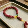 Pulsera Pixiu Estilo Chino Arena Dorada Morada Sintética de Verano, Estilo Étnico Fresco con Cuentas de 8 mm, Pulsera de Cinabrio Artificial, Regalo