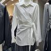Camisa Versátil Slimming de Dongdaemun, Coreia do Sul, 2026 Primavera e Outono, Novo Estilo Coreano, Design Solto com Amarração Lateral, para o Trabalho