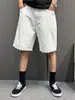 Jeans Masculino Reto Lista Mais Vendida 2026 Nova Marca Tendência Shorts Largos Branco Lavado Respirável Calça de Cinco Pontos Média