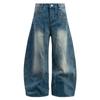 Comércio Exterior Estilo Americano High Street Vintage Lavado Jeans Cimitarra Masculino Marca Moderna Perfil Tridimensional Solto Perna Reta Larga