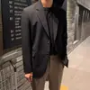 Chaqueta Blazer Casual para Hombre Coreana Estilo Coreano Tendencia Dongdaemun Traje Otoño Holgado Negro Un Botón
