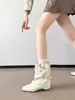 Botas de plataforma de tacón alto para mujer 2026 nuevas botas de pantalón de otoño con hebilla de cinturón Maillard, botines western cortos para personas petite