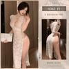Feimu Tamanho Grande Fenda V Profunda Renda Transparente Saia Longa Lingerie Sexy Desejo Puro Nádegas Expostas Uniforme Tentação 6363