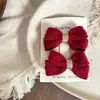 Clip para el Cabello de Niña con Lazo de Pompón Rojo de Año Nuevo, Goma para el Cabello, Pasador, Pinza Lateral, Banda Elástica