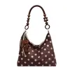 Bolso de Hombro de Lunares para Mujer 2026 Nuevo Vintage Bolso de Axila con Cuentas de Madera Versátil Pequeño Bolso de Mano para Viajes Cotidianos Bolso Tipo Dumpling Bolso Tote