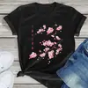 Camiseta europea de talla grande con estampado de flor de cerezo transfronteriza, camiseta casual de manga corta con cuello marinero, camiseta gráfica para mujer, ropa estética