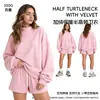 Ropa de Mujer Cai Xiang Dao Superventas Transfronterizo Sudadera Estilo Americano Ins de 350g con Forro Polar y Cuello Semi Alto Color Dopamina
