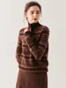 Suéter de Cachemir con Media Cremallera Intarsia Mismo Estilo Lp para Mujer, Suéter Engrosado de Cuello Alto, Top Base de Punto Holgado, Vintage