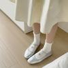 Calcetines de Malla Calados para Primavera y Otoño para Mujer, Zapatos Mary Jane Lindos de Encaje Estilo Coreano de Media Pantorrilla, Calcetines de Algodón con Lazo Dulce
