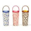 Copo térmico para chá e água com estampa de leopardo, para uso externo, com alça, copo para carro de beber diretamente com revestimento cerâmico e canudo, copo resistente ao gelo