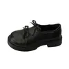 Sapatos Pequenos de Couro com Bico Redondo e Laço Francês Solado Grosso Feminino 2026 Novo Estilo Outono Mocassins para Combinar com Saias Estilo Britânico