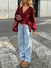Site independente Wish: Roupas femininas de primavera e outono, moda europeia e americana versátil, blusa V-neck modeladora, cardigã de cor sólida de manga longa, tricô