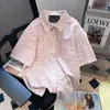 Camisa Rosa a Cuadros de Manga Corta para Mujer, Estilo Francés Suave y de Alta Gama, Dulce y Chic para Verano, Hermoso y Único Top Chic Estilo Hong Kong