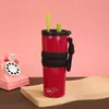 Taza Térmica Antideslizante de Silicona de Color Contrastante para Influencers 680ml Portátil de Mano con Popote Botella de Agua para Estudiantes Viajes al Aire Libre